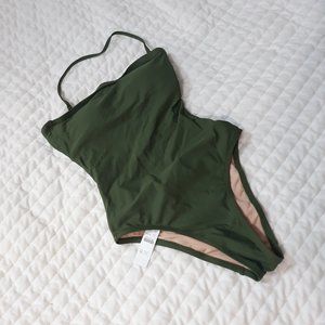 J. crew khaki green Cross-back bandeau one-piece swimsuit
